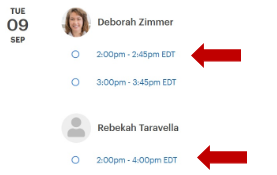 Screen shot of links to book an appointment