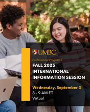 International info session graphic with image of students smiling and talking to one another