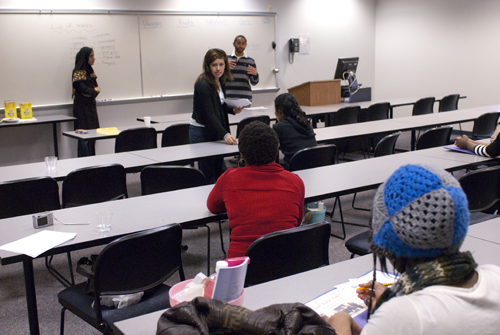 UMCP Public Health Sciences Students Ismail Nicolas, Hoda Maslehat, and Jessika Alfaro, Lead a Discussion on Healthy Snacks