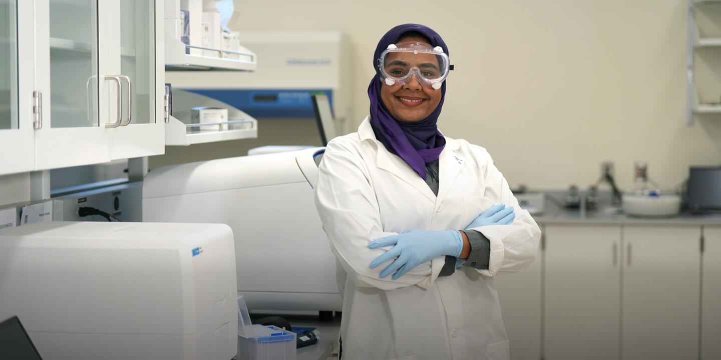 Alaa Ibrahim in pharmaceutical lab