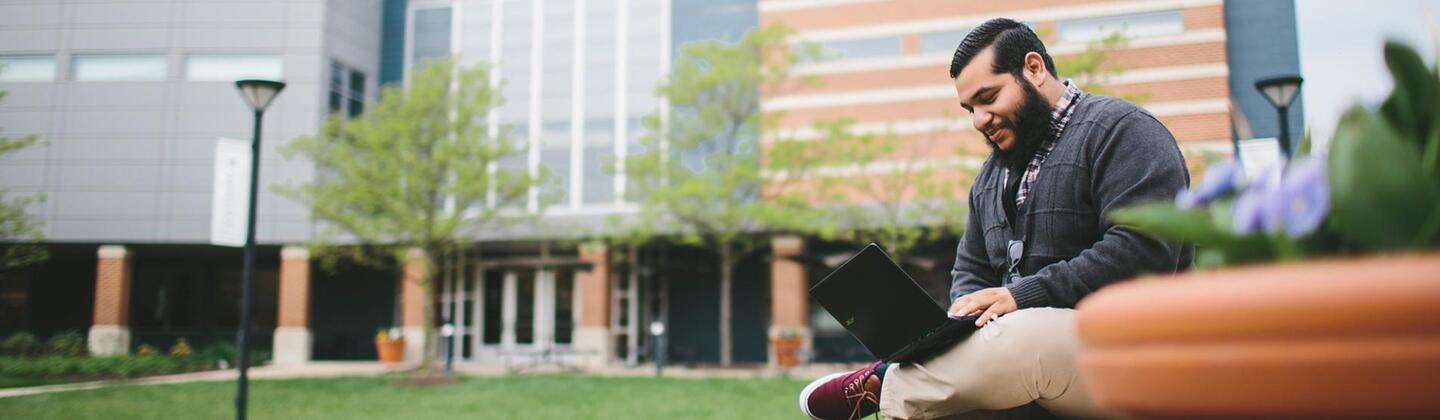 Student outside studying