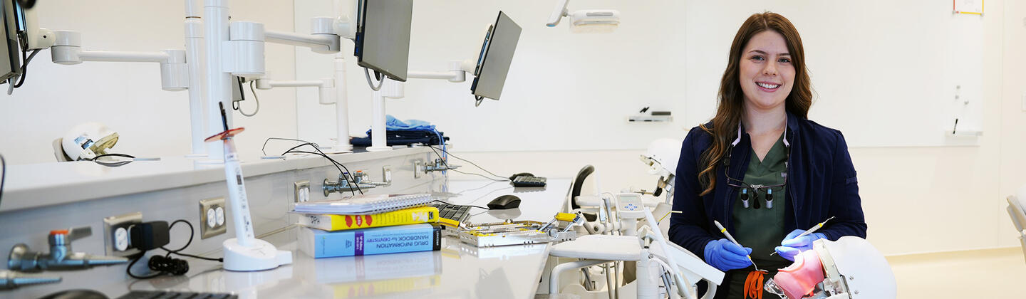 Emily Chaffer in dental simulation lab