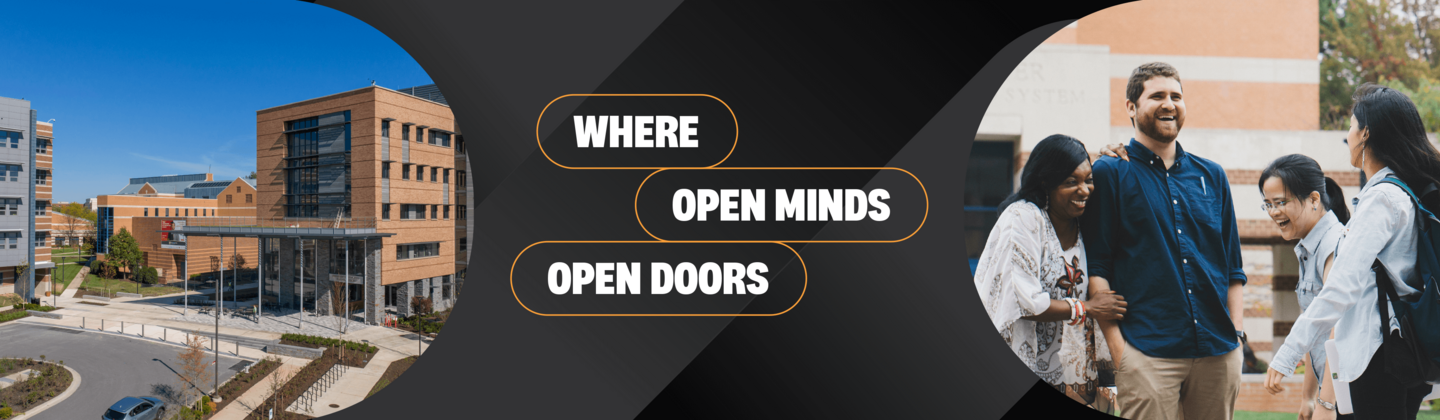 USG campus, students on campus, and text "Where Open Minds Open Doors"