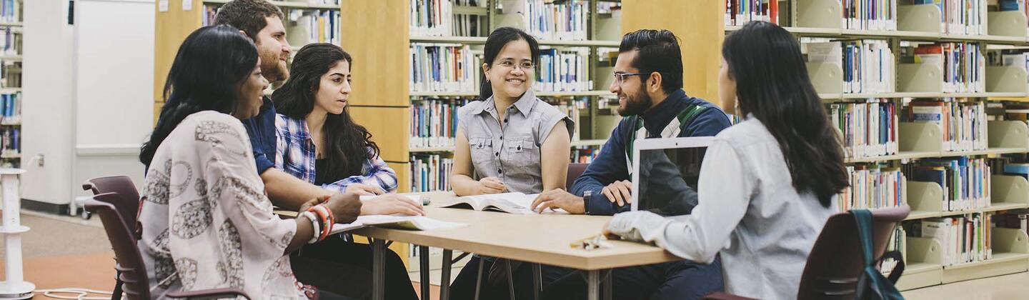 students in library