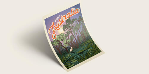 Image of a animated travel poster Cassandra created in an interactive animation class.