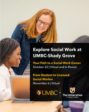 Graphic for social work event with image of professor helping a student