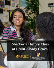 Graphic with photo of students talking in a cafe area.