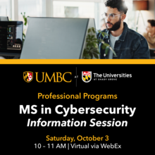 A text description of the event with a photo of a man looking at a computer screen.