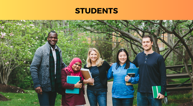 Group of 5 students smiling at the camera
